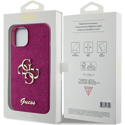 Guess Glitter Script Big 4G hoesje case voor iPhone 15 - paars