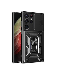 Hybrid Armor Camshield hoesje voor Samsung Galaxy S23 Ultra Gepantserd hoesje met camerahoes zwart