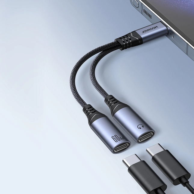 Joyroom SY-C03 USB-C naar 2x USB-C 2in1 DAC-adapter - zwart