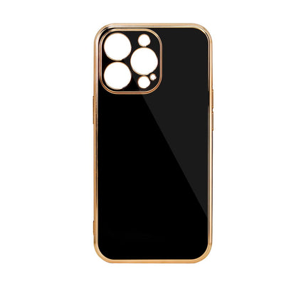 Lighting Color Case voor iPhone 12 Pro Max zwarte gelcover met gouden frame