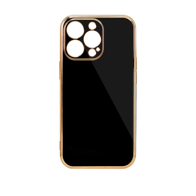 Lighting Color Case für iPhone 12 Pro Max, schwarze Gelhülle mit goldenem Rahmen