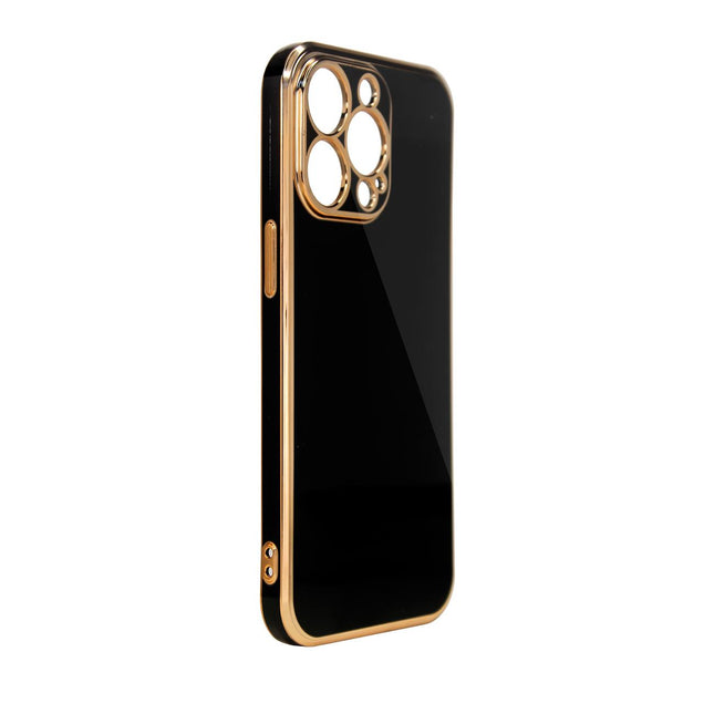 Lighting Color Case voor iPhone 12 Pro Max zwarte gelcover met gouden frame