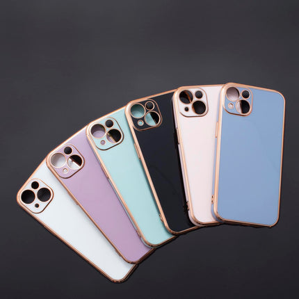 Lighting Color Case für iPhone 12 Pro Max, blaue Gelhülle mit goldenem Rahmen