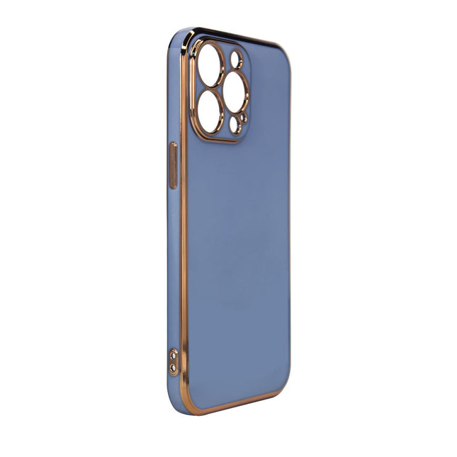 Lighting Color Case für iPhone 13 Pro, blaue Gelhülle mit goldenem Rahmen