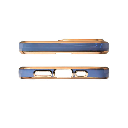 Lighting Color Case für iPhone 13, blaue Gelhülle mit goldenem Rahmen