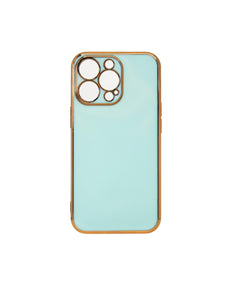 Lighting Color Case für iPhone 12 Pro Max, Gelcover mit goldenem Rahmen, Mint