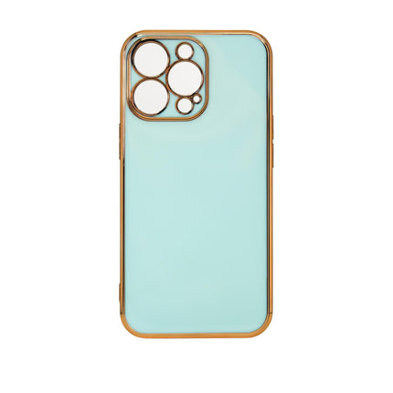 Lighting Color Case voor iPhone 13 Pro max, gelcover met gouden frame, mint
