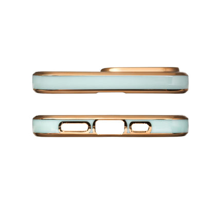 Lighting Color Case für iPhone 12 Pro, Gelcover mit goldenem Rahmen, Mint