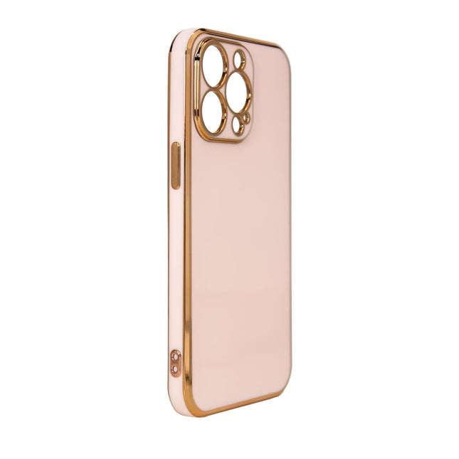 Lighting Color Case für iPhone 12 Pro Max, rosa Gelhülle mit goldenem Rahmen