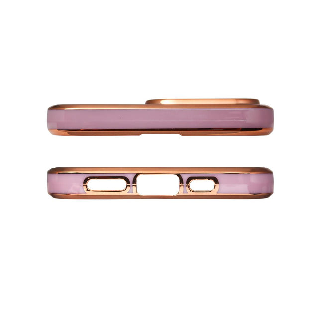 Lighting Color Case für iPhone 12 Pro Max, lila Gelhülle mit goldenem Rahmen