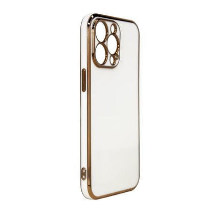 Lighting Color Case für iPhone 12 Pro Max, weiße Gelhülle mit goldenem Rahmen