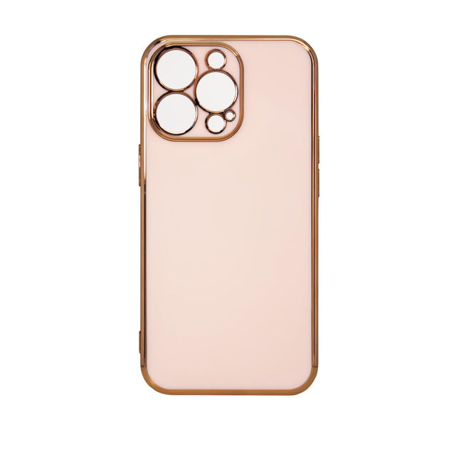 Lighting Color Case für iPhone 12 Pro, rosa Gelhülle mit goldenem Rahmen