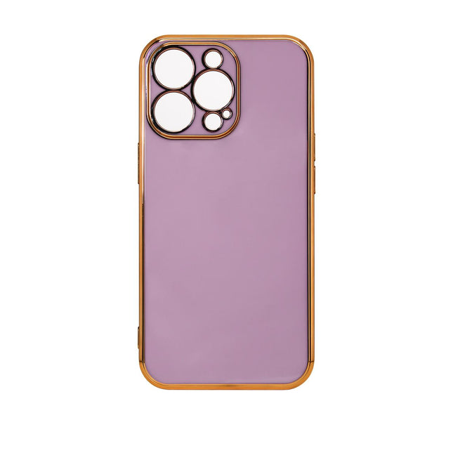Lighting Color Case für iPhone 13 pro max, lila-goldene Gelhülle mit goldenem Rahmen