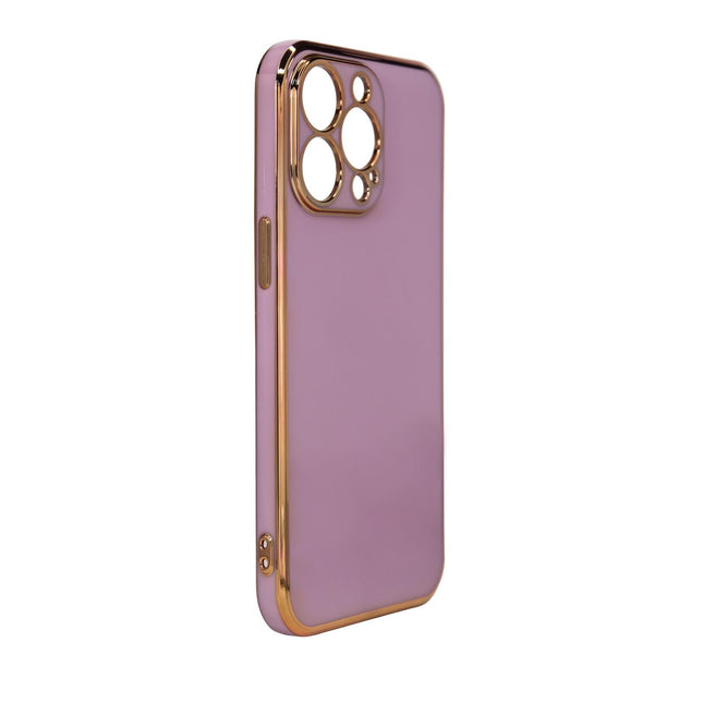 Lighting Color Case voor iPhone 13 pro paars goud gelcover met gouden frame