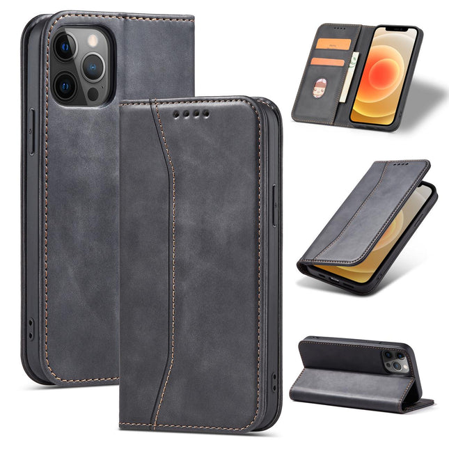 iPhone 12 / 12 Pro Hoesjes zwart Bookcase Mapje - cover - Wallet Case met ruimte voor pasjes
