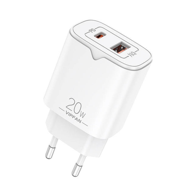 Oplader adopter USB + USB-C, 20W PD + QC 3.0 (wit)
