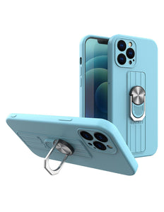 Ring Case siliconen hoesje met vingergreep en standaard voor iPhone SE 2022 / SE 2020 / iPhone 8 / iPhone 7 lichtblauw
