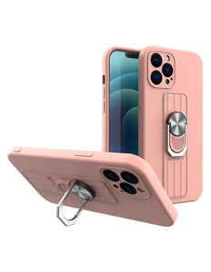 Ring Case siliconen hoesje met vingergreep en standaard voor iPhone SE 2022 / SE 2020 / iPhone 8 / iPhone 7 roze