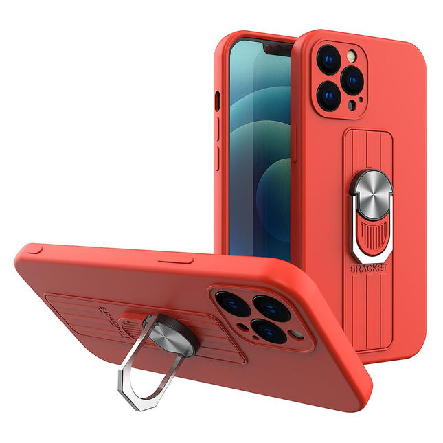 Ring Case siliconen hoesje met vingergreep en standaard voor iPhone SE 2022 / SE 2020 / iPhone 8 / iPhone 7 rood