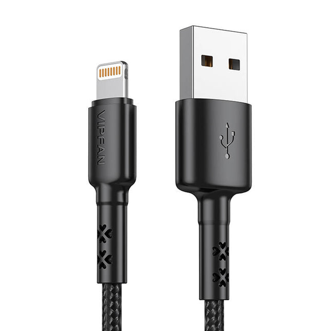 USB naar Lightning kabel Vipfan X02, 3A, 1,2m (zwart)