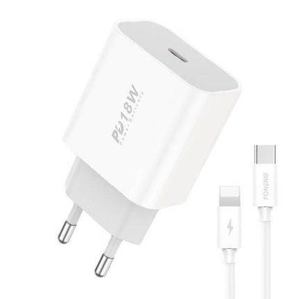 Oplader adopter Foneng EU23 18W + USB-C naar Lightning kabel