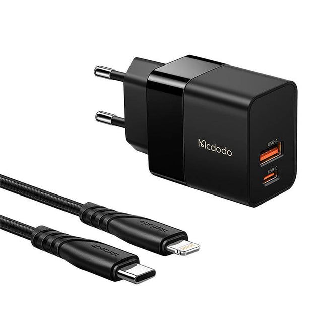 Mcdodo CH-1952 USB + USB-C, 20W + USB-C naar Lightning kabel (zwart)