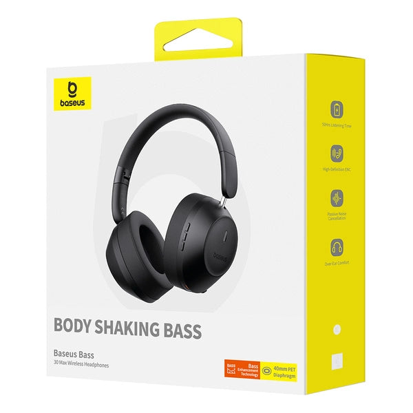 Baseus Bass 30 Max draadloze on-ear Bluetooth 5.3 hoofdtelefoon - zwart