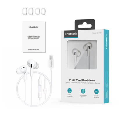 Choetech OC-A011 USB-C In-Ear Hoofdtelefoon 1.2m - Wit