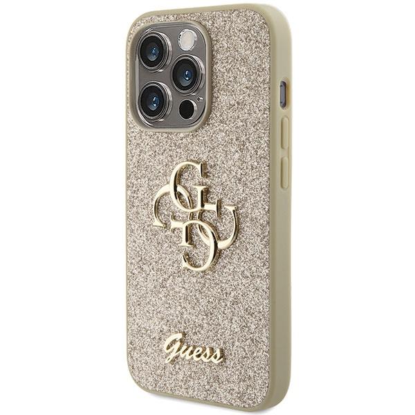 Guess Glitter Script Big 4G Hülle für iPhone 15 Pro – Gold