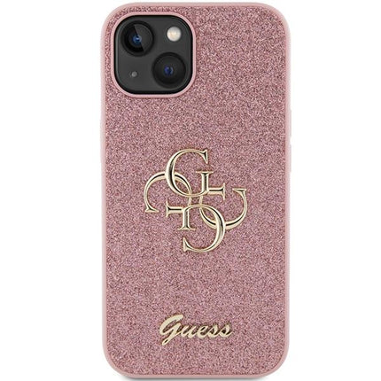 Guess Glitter Script Big 4G hoesje voor iPhone 15 - roze