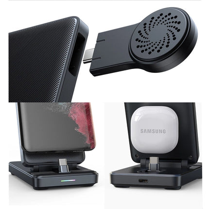 Joyroom JR-WQS01 Samsung Galaxy USB-C 4in1 oplaadstation opvouwbaar + USB-A - USB-C kabel - zwart