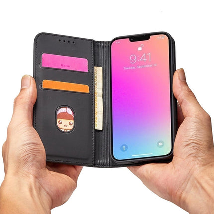 iPhone 13 hoesje zwart magneet sluiting boekcase met ruimte voor pasjes