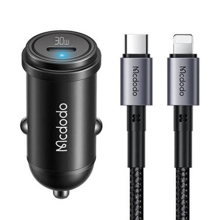 Mcdodo CC-7492 autolader, USB-C, 30W + USB-C naar Lightning-kabel (zwart)