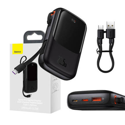 Powerbank Baseus Qpow Pro with USB-C cable, USB-C, USB, 10000mAh, 22.5W (black)