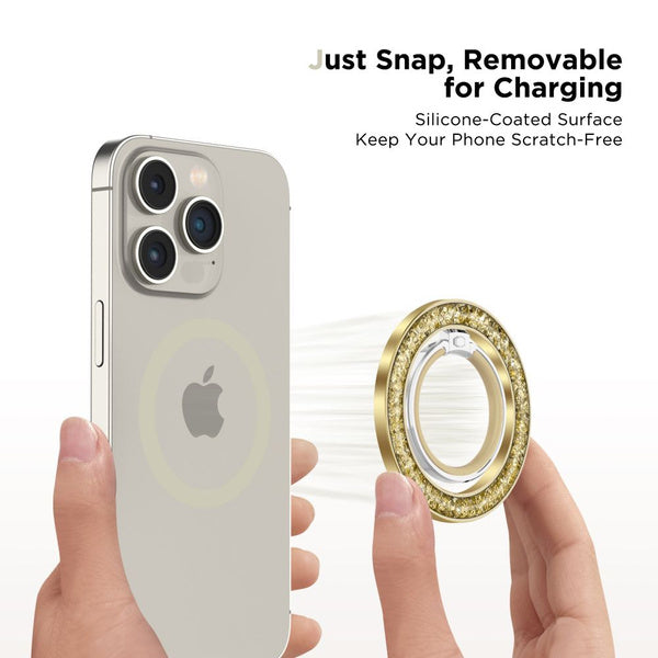 magnetische houder / ring met MagSafe - goud met kristallen