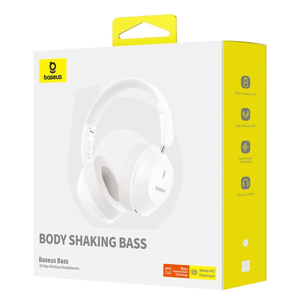 Baseus Bass 30 Max Draadloze On-Ear Bluetooth 5.3 Hoofdtelefoon - Wit