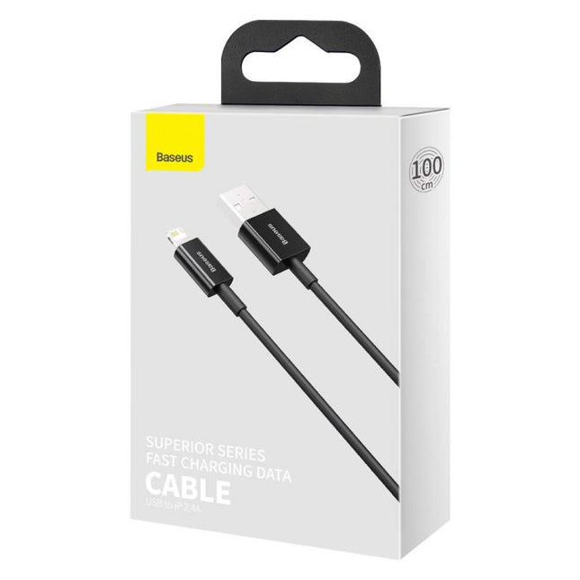 Baseus Lightning Superior Series cable, Fast charging, Data 2.4A, 1m Black (CALYS-A01)