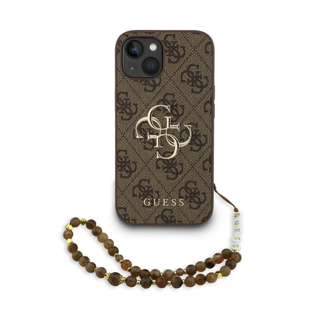 iPhone 16e Backcase hoesje - Guess - Effen Bruin - Kunstleer met touw
