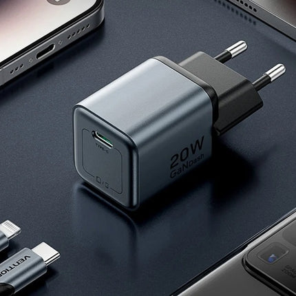 GaN Vention USB-C 20W oplader + USB-CL 1m kabel (grijs)