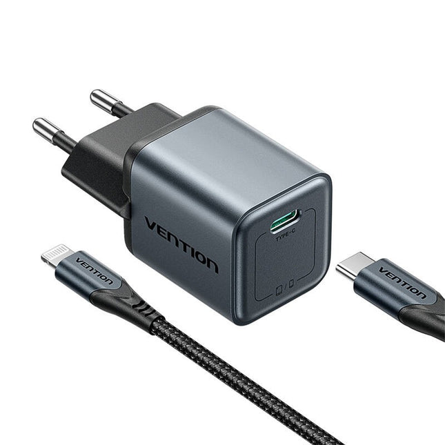 GaN Vention USB-C 20W oplader + USB-CL 1m kabel (grijs)