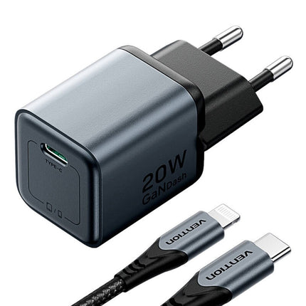 GaN Vention USB-C 20W oplader + USB-CL 1m kabel (grijs)
