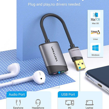 Vention USB External Sound Card 0.15M Gray Metal Type