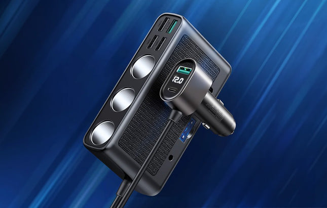 Joyrom Autolader met twee sigarettenaanstekeraansluitingen, USB + USB-C, 154W Multi-Port