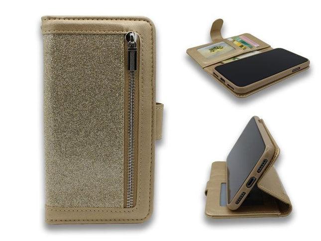 Samsung Galaxy A50 hoesje met rits goud bookcase Mapje