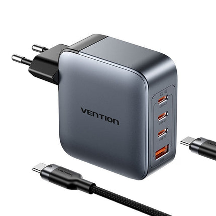 Vention powerlader 3x USB-C, 1x USB-A, (100W/100W/30W/30W) (grijs) met USB-C naar USB-C kabel (1m) (zwart)