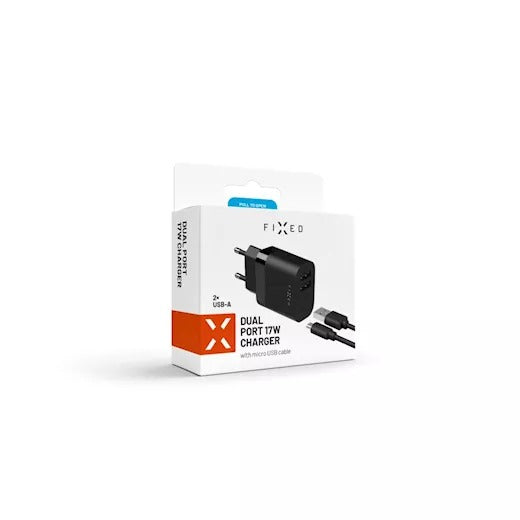 Vaste 2x USB-reislader 17W + USB/micro-USB-kabel, zwart