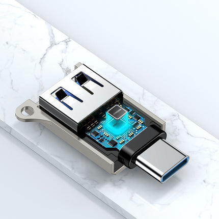 Joyroom S-H151 USB-C (mannelijk) / USB-A (vrouwelijk) adapter met oogje voor draagkoord - zilver
