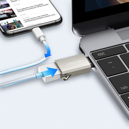 Joyroom S-H151 USB-C (mannelijk) / USB-A (vrouwelijk) adapter met oogje voor draagkoord - zilver