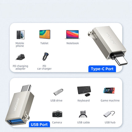 Joyroom S-H151 USB-C (mannelijk) / USB-A (vrouwelijk) adapter met oogje voor draagkoord - zilver