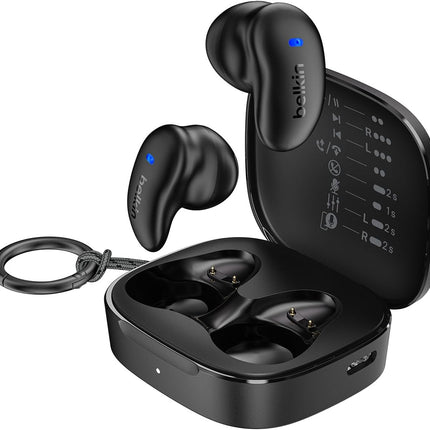 Belkin SoundForm Anywhere draadloze oordopjes, lichtgewicht oordopjes voor zijslapers, comfortabel en met lange gebruiksduur, Bluetooth 6.0, 26 uur batterijduur, IPX4, draadloze oordopjes voor slapen, sporten en meer - zwart